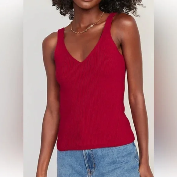 GAP Deep Red orange Ribbed Tank Top - Picture 1 of 7